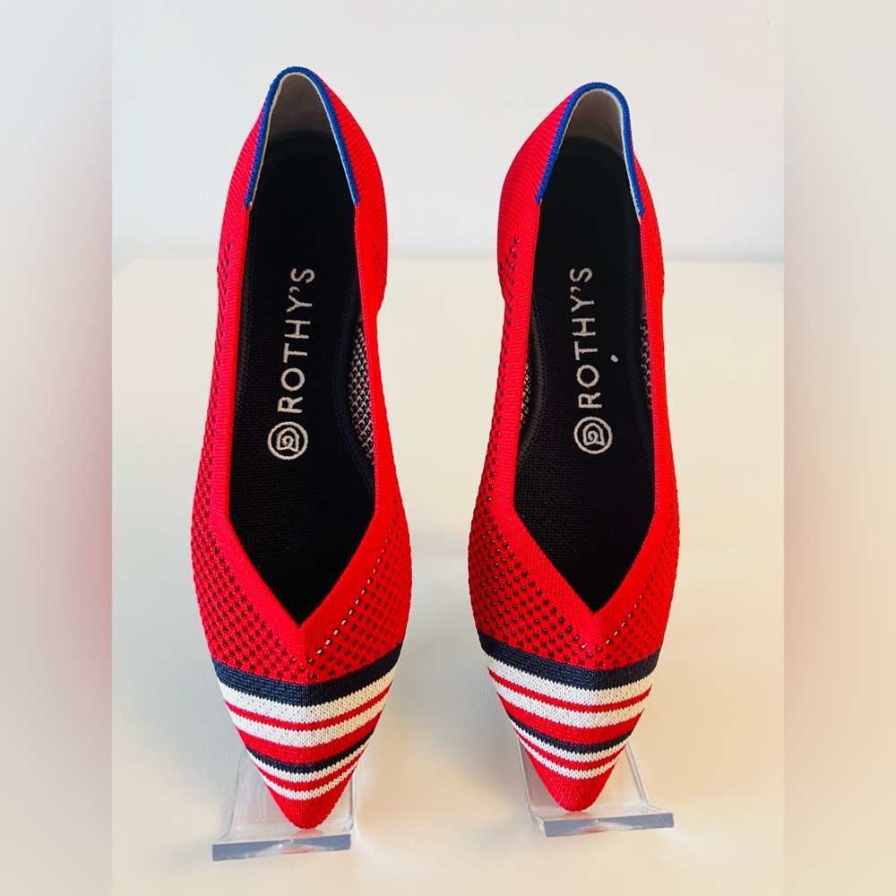 Rothy's Red Flats with Blue and White Accents